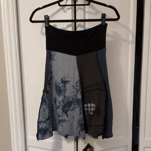 Hippie Patchwork Skirt Short Boho Style A Line Denim Floral Size S